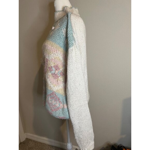 Shenanigans Knitted By Hand Vintage Knit multicolor graphic grandma sweater MED - Picture 8 of 10